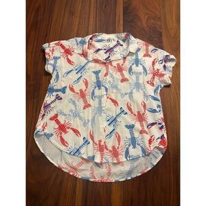 Jane + Delancey Womens Multicolor Lobster Print Button Front Hi-low Blouse Small